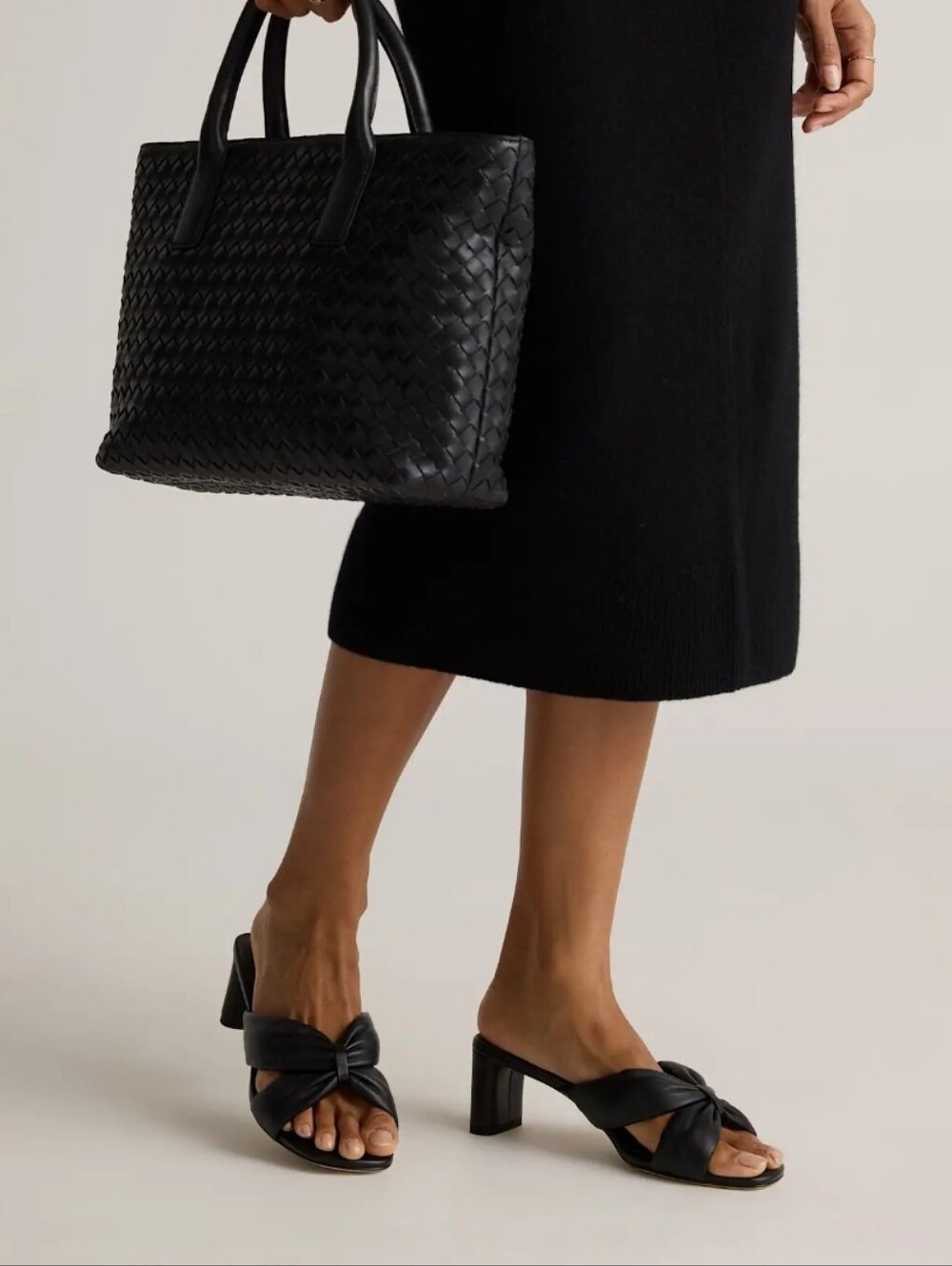Quince Black Woven Leather Top-Handle Tote
